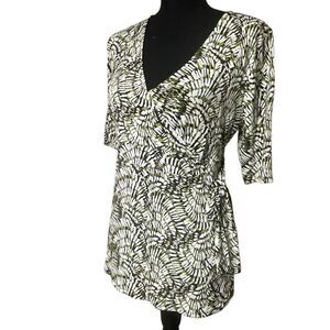 Merona Green Black and White Print Faux Wrap Top